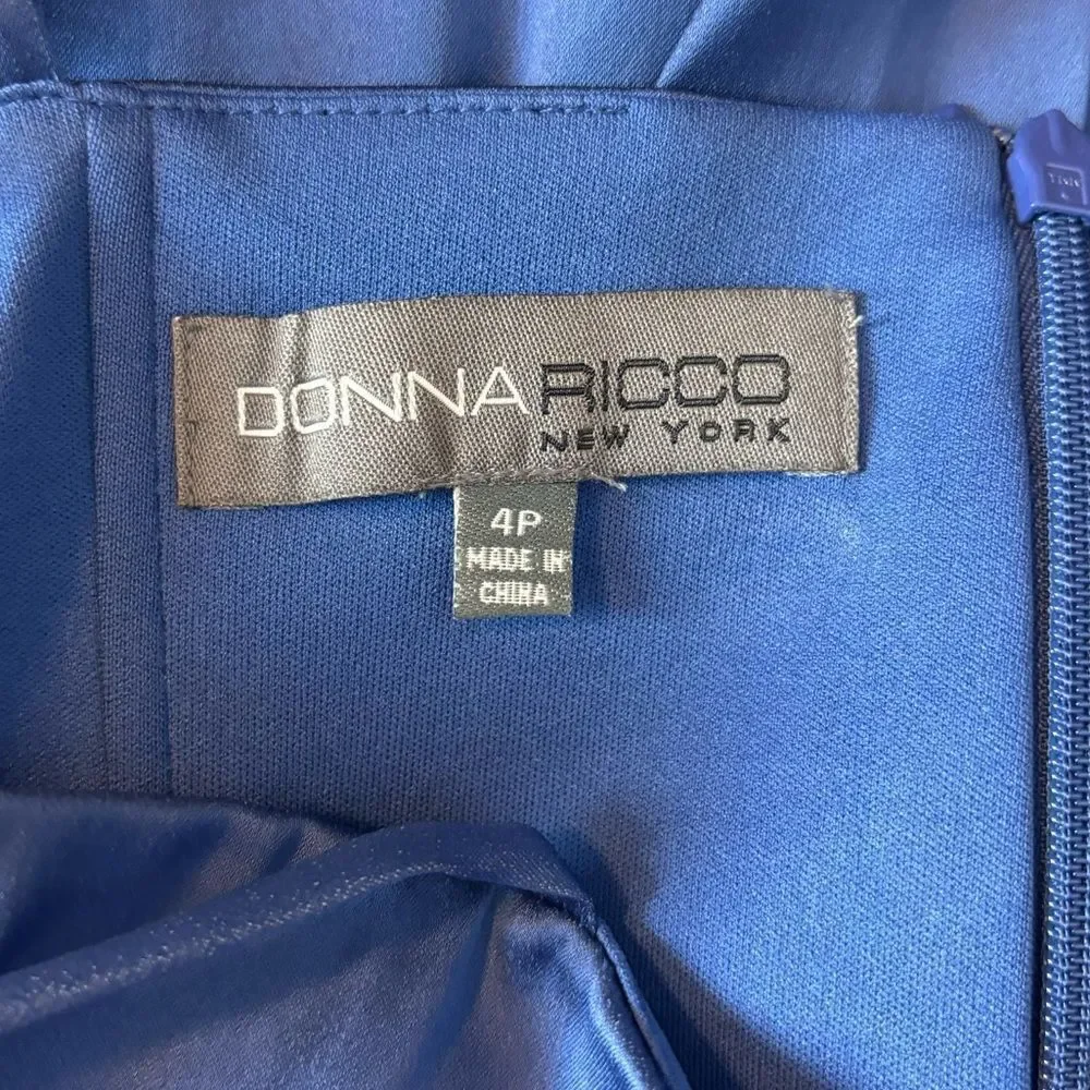 Donna Ricco New York Royal Blue Satin Knee Length Cocktail Dress Size 4P